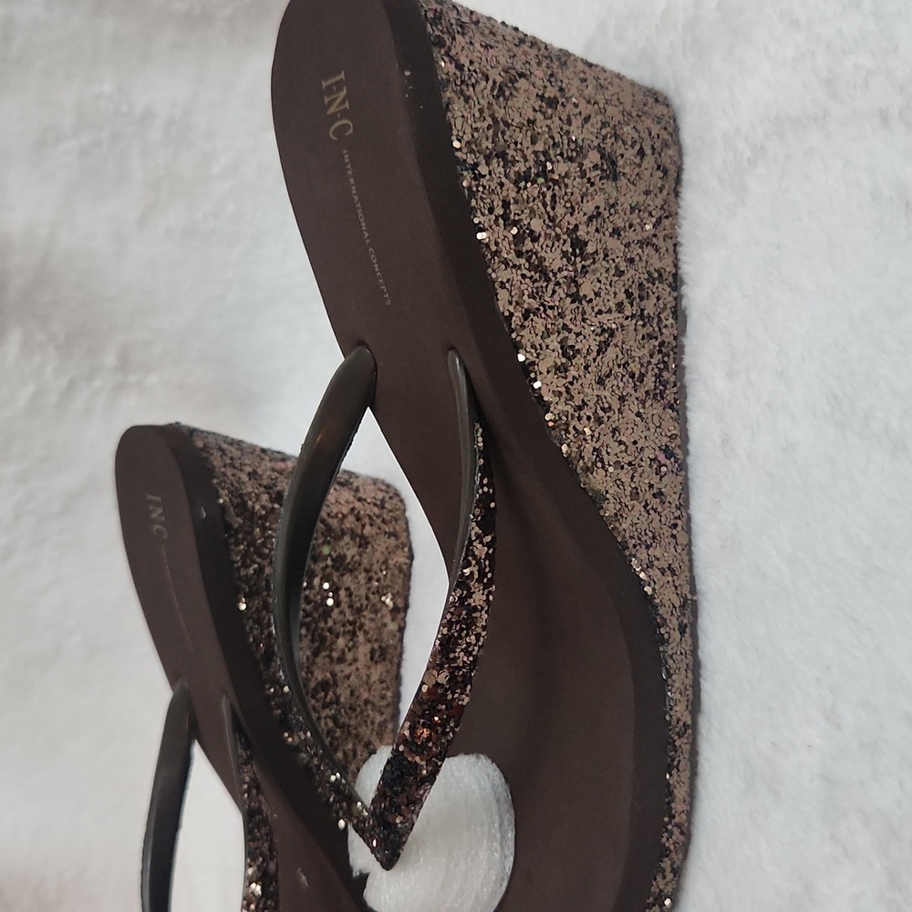 INC Bronze Wedge Glitter Sandal